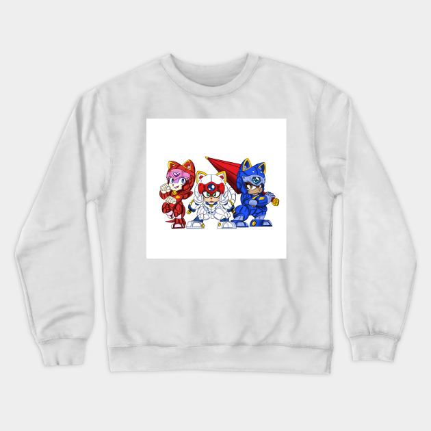 samurai pizza cats ecopop art in japan style wallpaper Crewneck Sweatshirt by jorge_lebeau